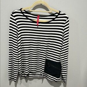 Striped Black and White Top with Pocket